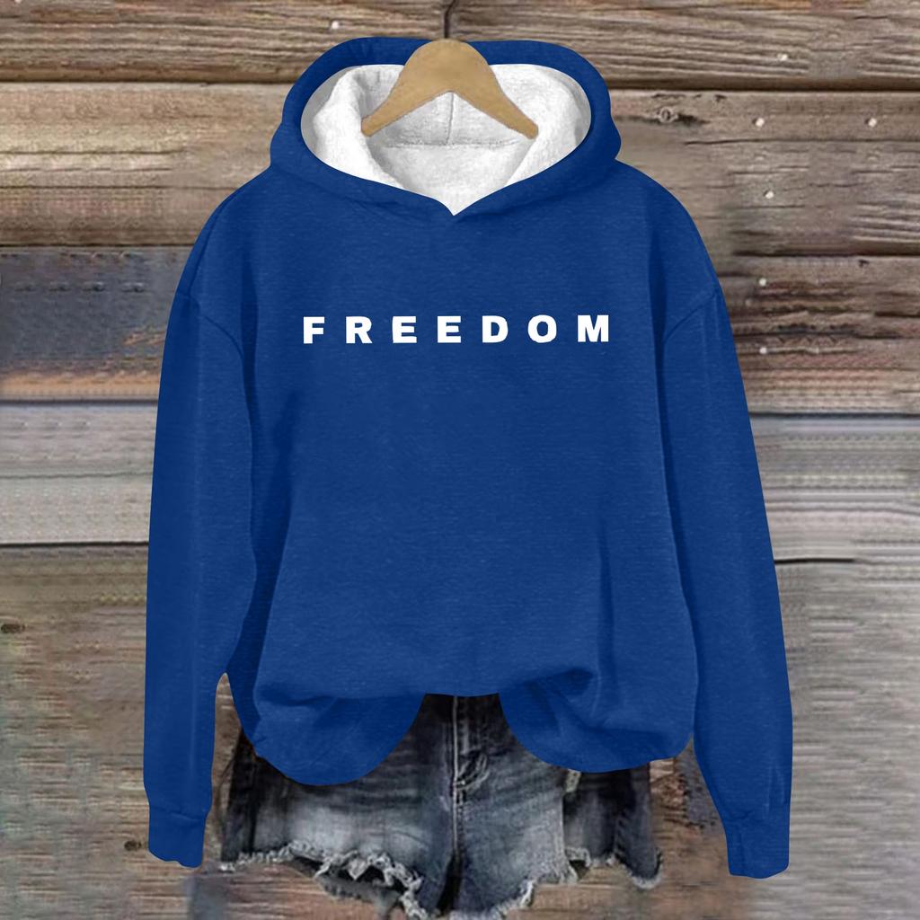 Women's Loose And Comfortable Round Neck Long Sleeved Hooded Sweatshirt With Printed Text