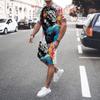 Summer Beast Lion Pattern Men's Shorts Suit Casual Street T-Shirt Shorts Suit 3D Color Blocking Printing O-Neck Sports Suit