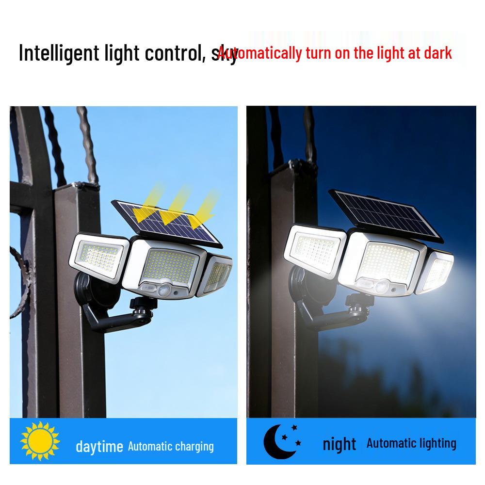 Outdoor Solar Three-Head Waterproof Lamp with Long Battery Life and High Brightness