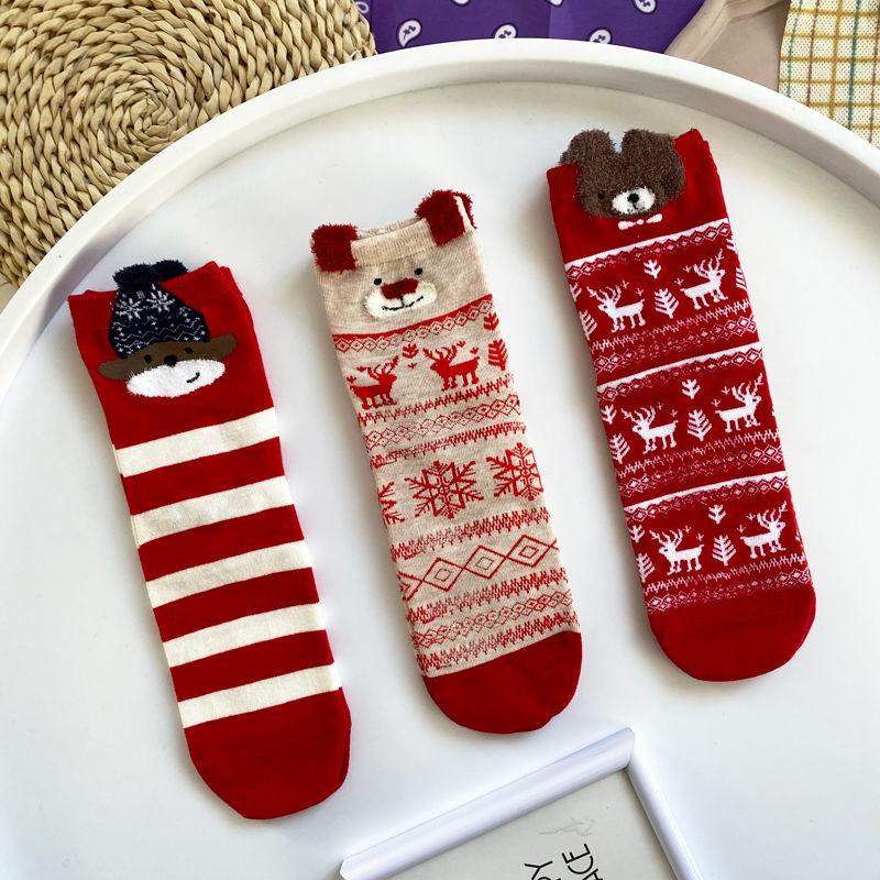Носки, зимние рождественские носки с рисунком лося, теплые женские хлопковые милые чулки
