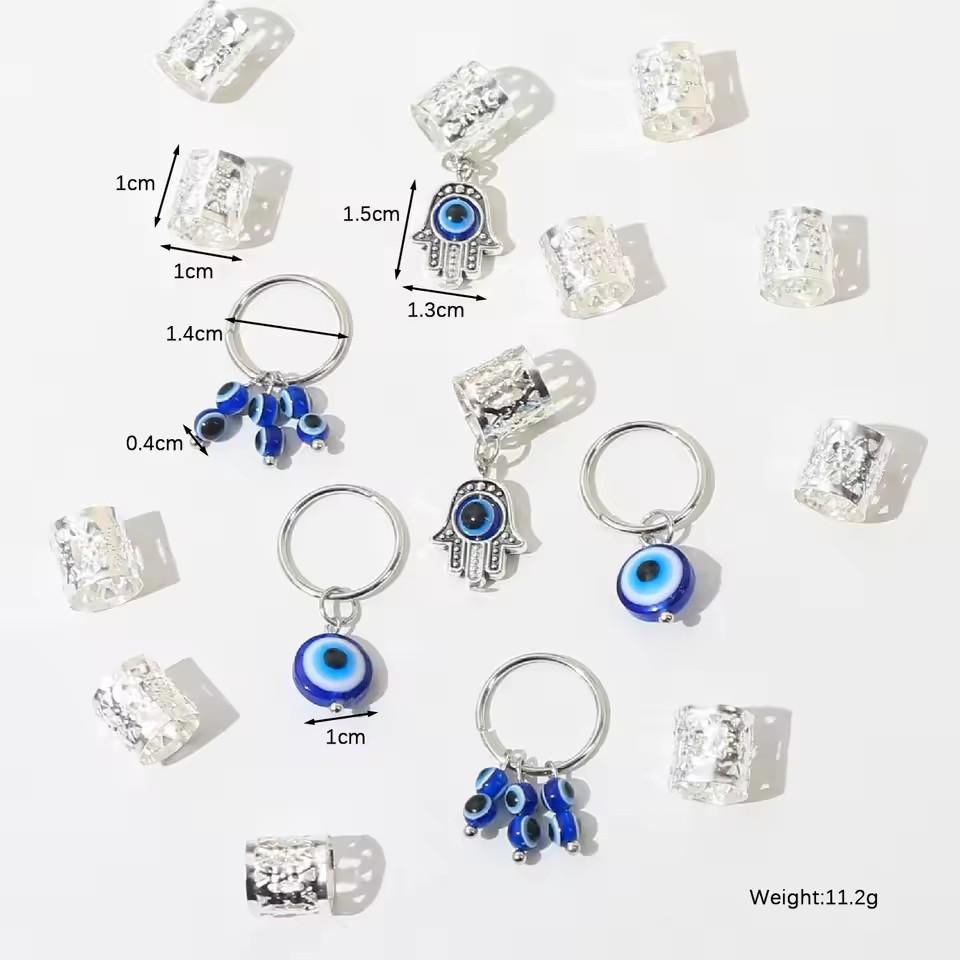 16 шт. Подвеска Турецкий Глаз Удачи Металлические Кольца для Волос Дреды Бусины Кольца для Плетения Волос Зажимы Украшение Аксессуар