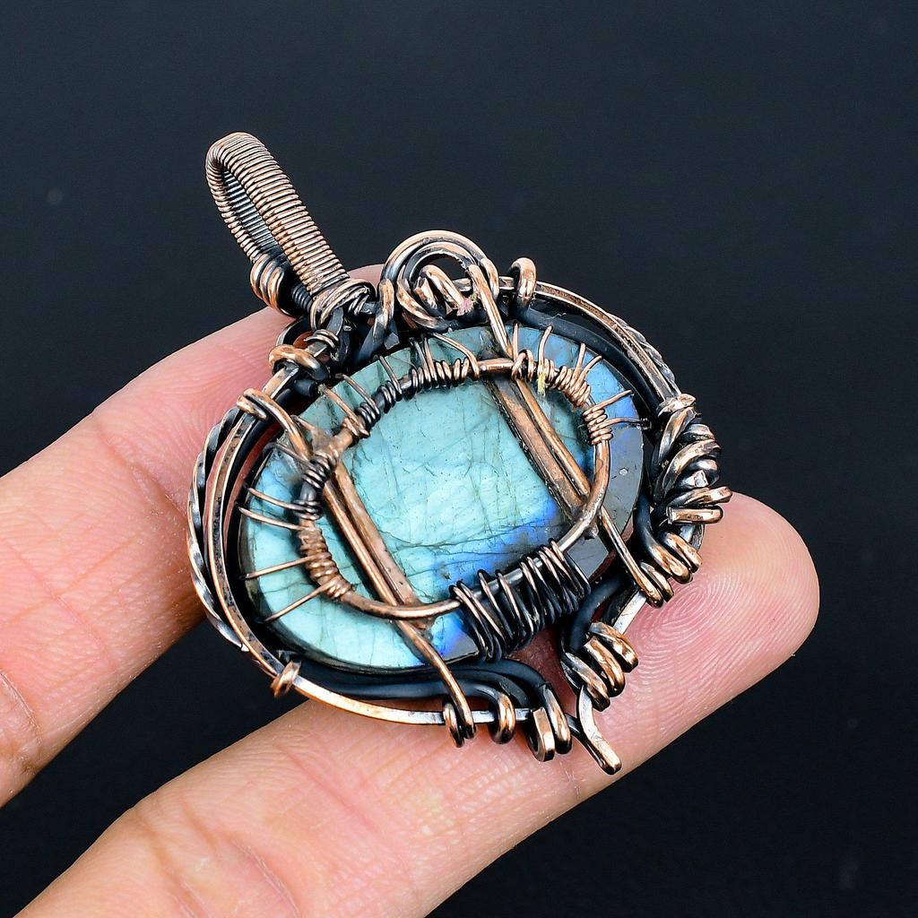 Labradorite 999 Copper Wire Wrapped Pendant, Handmade Gemstone Tree Of Life Pendant Jewelry, Gifts For Wife Brand New Pendant