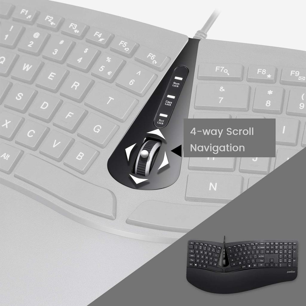 Perixx PERIDUO-505 Ergonomic Keyboard with Vertical Mouse, Wired, Adjustable Palm Rest, 4-Way Tilt Wheel, Membrane Keyboard, English Layout, Shallow