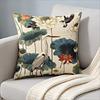 Chinoiserie Lotus Heron Throw Pillow Cover Vintage Watercolor Flower Bird Decorative Cushion Case For Sofa Couch Home Decor