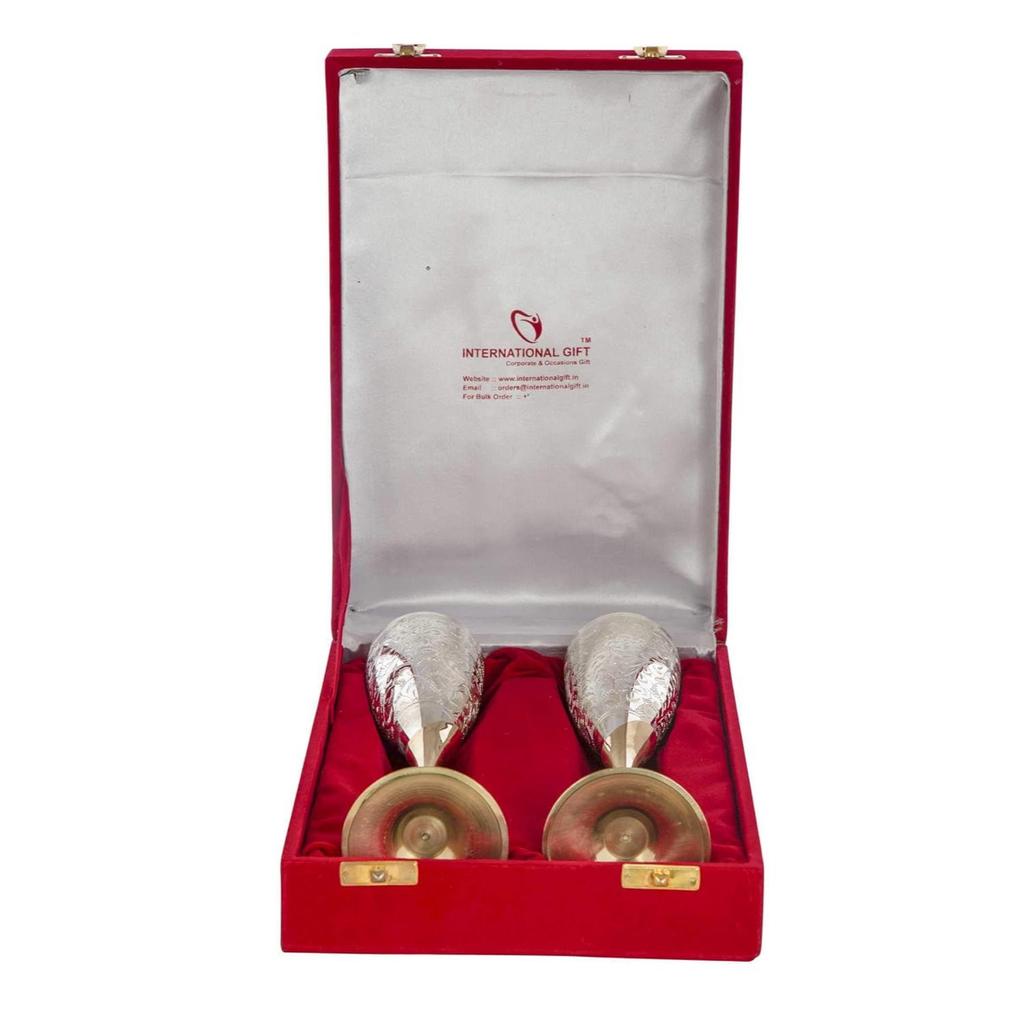 Бокал для вина из нейзильбера с красивой бархатной подарочной упаковкой и с сумкой для переноски (Набор из 2 штук / Стекло / 28 сантиметров)