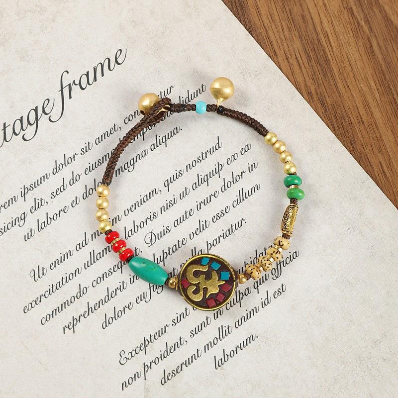 Винтажный непальский древний законный медный браслет из бисера, женский тибетский этнический стиль, индивидуальный простой плетёный браслет, браслет из натуральной бирюзы