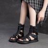 Johnature Genuine Leather Sandals Back Zipper Peep Toe Breathable Hollow-out Boots Women's Shoes