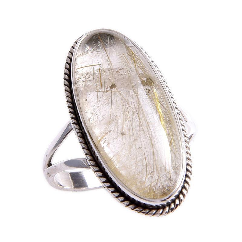 Кольцо из натурального золотистого рутила с драгоценным камнем ручной работы из цельного серебра 925 пробы S.10 m9a32