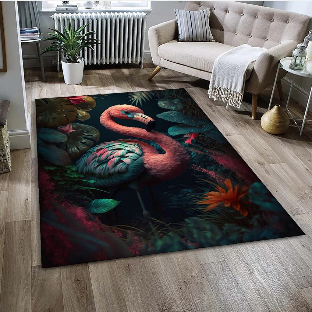 Cartoon Pink Flamingo Bird Rainforest Carpet Rug for Home Living Room Bedroom Sofa Doormat Decor,kid Area Rug Non-slip Floor Mat