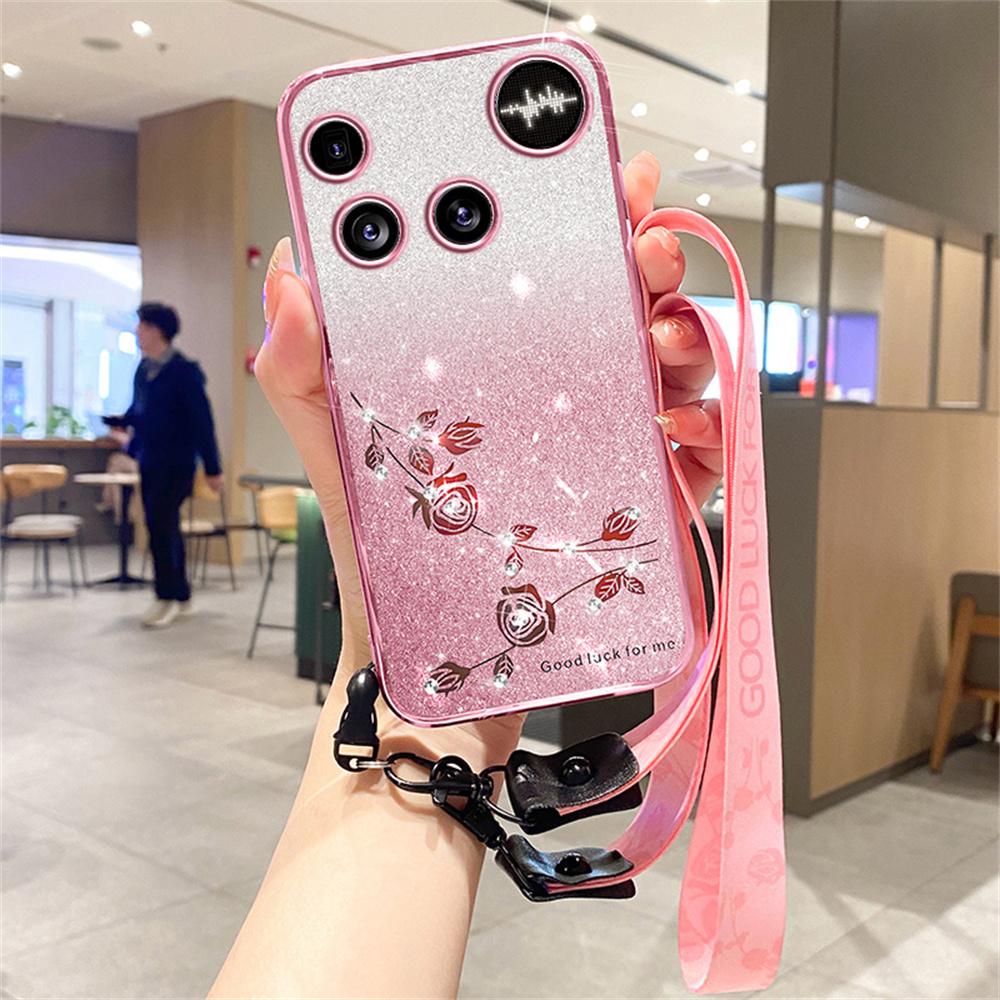 For Nothing Phone (3) 5G Case Flower Pattern TPU Gradient Phone Cover with Lanyards