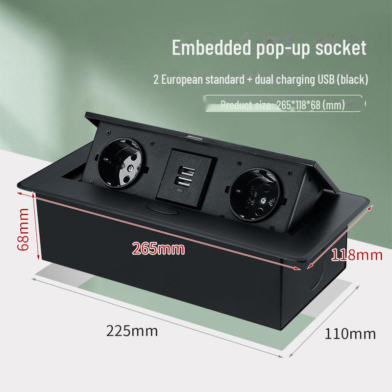 Slow Rise Pop-Up Hidden EU Power Multimedia Socket for European, American, and German Standard USB Conference Tables
