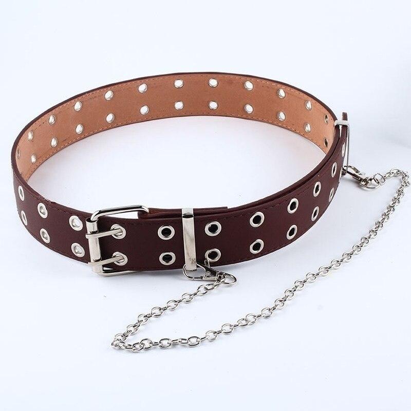 Women Punk Chain Fashion Belt Adjustable Double/Single Row Hole Eyelet Waistband with Eyelet Chain