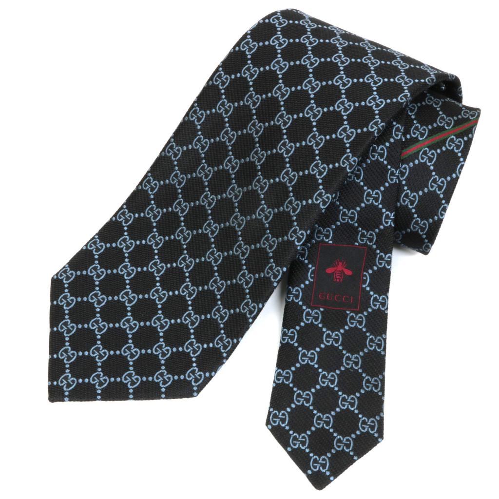 GUCCI 456522 4B002 1069 silk tie with GG black and other colors Italian-made logo, [Used]