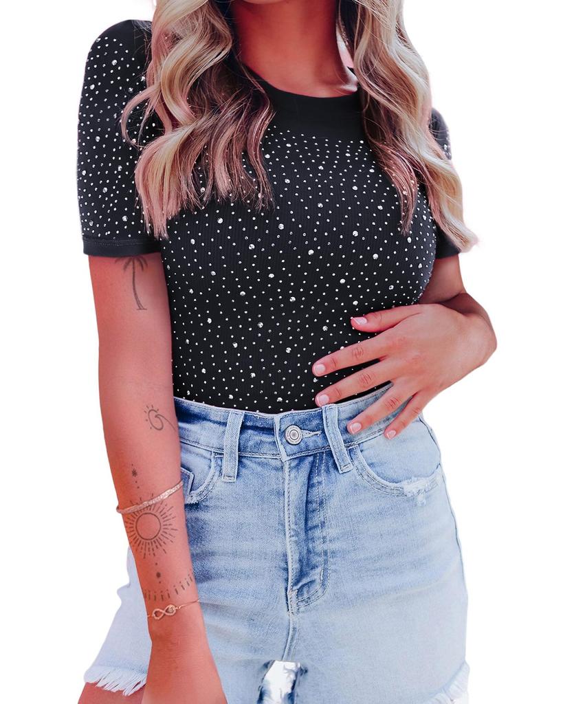 Azura Exchange Боди с короткими рукавами, украшенное стразами