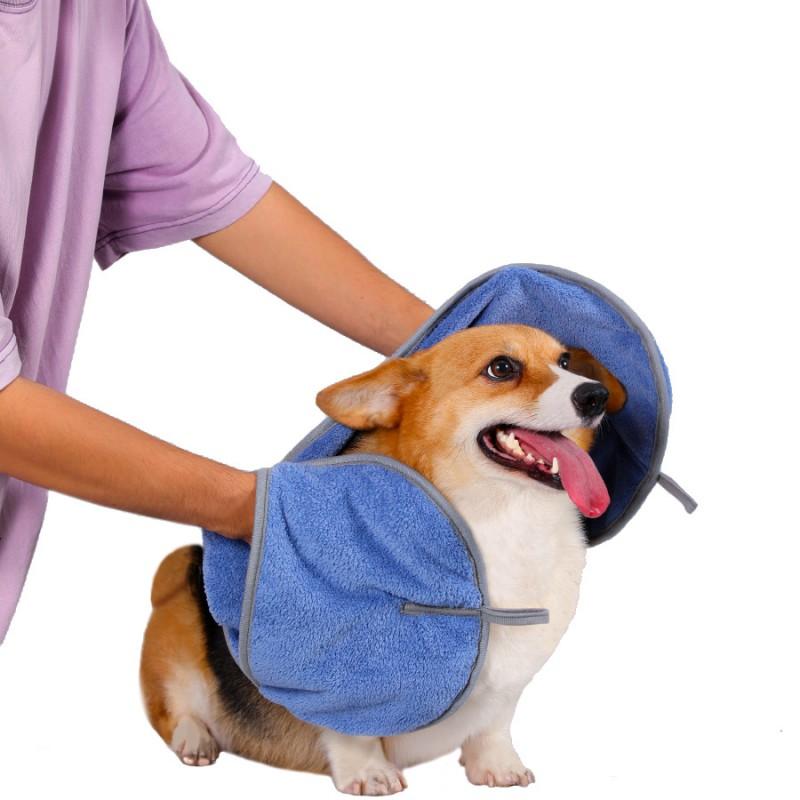 Quick-Dry Pet Towel Dogs Cats Coral Fleece Bath Wrap With Hand Pockets Absorbent Grooming