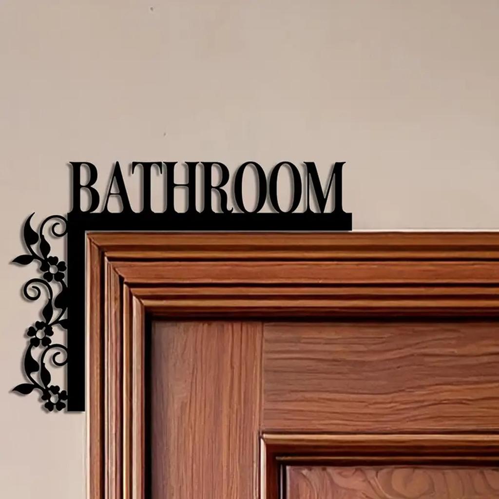 Elegant Metal Bathroom Door Sign, Wall-Mounted Iron Art Decorative Plaque with Floral Design, Suitable for Home Interior Decoration, Bathroom Decor