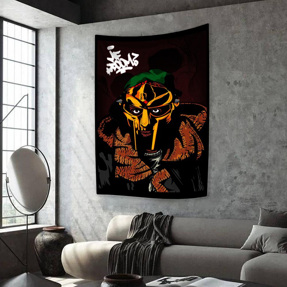 American Hip Hop Singer Tapestry Mf Dooms Printed Home Decor Aesthetics Wall Hanging Living Room Dormitory Party Background
