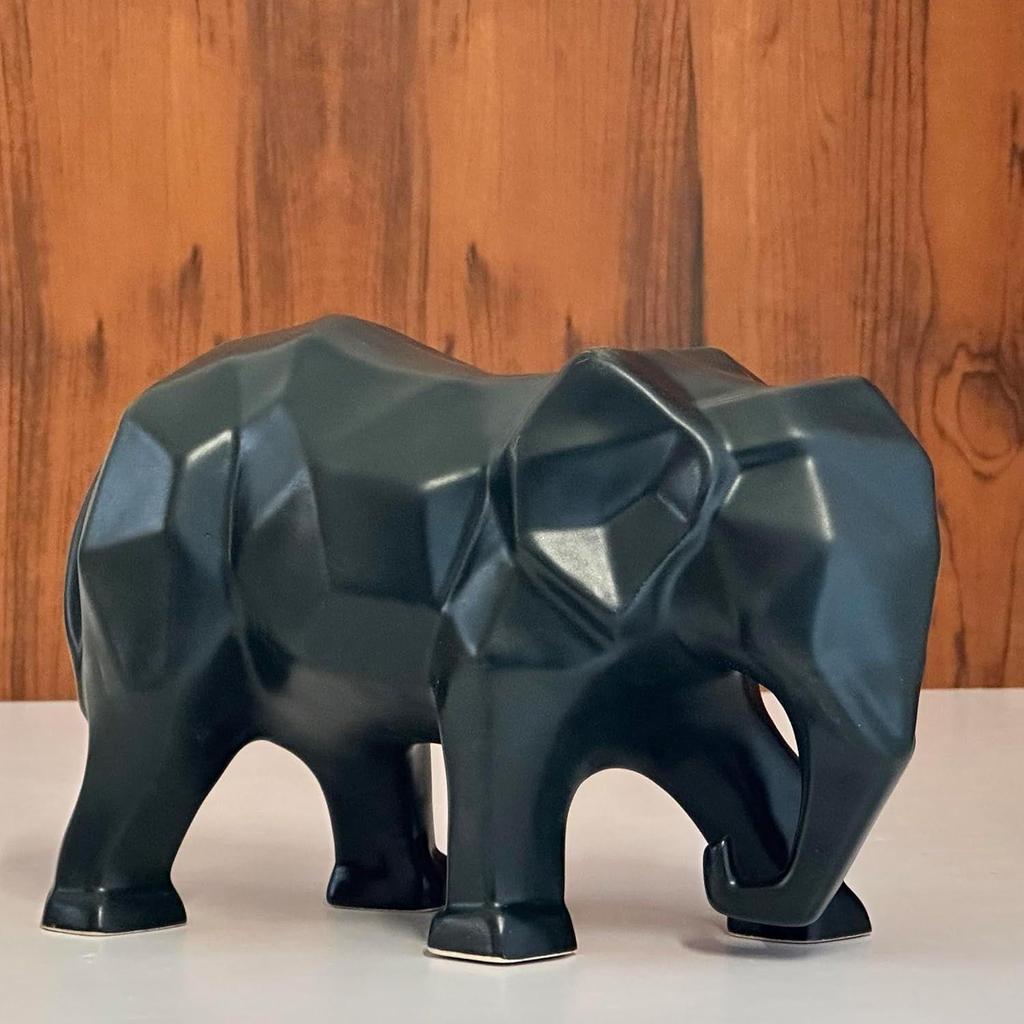 Latest Geometric Elephant Ceramic Home Decor Figurine with Diamond Cut Detail (Elephant Black)
