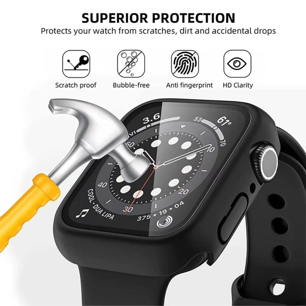 PC Case+Tempered Screen Protector For Apple Watch Ultra 3-1 11 10 46/42mm Integrated Hard Shell iWatch 9 8 7 6 5 4 SE 45mm 44mm
