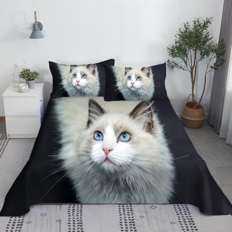 Lovely Cat Bed Sheet Set Animal Pets Bed Sheets And Pillowcase 3d Bedding Digital Printing Flat Sheet 100% Polyester Bedspread