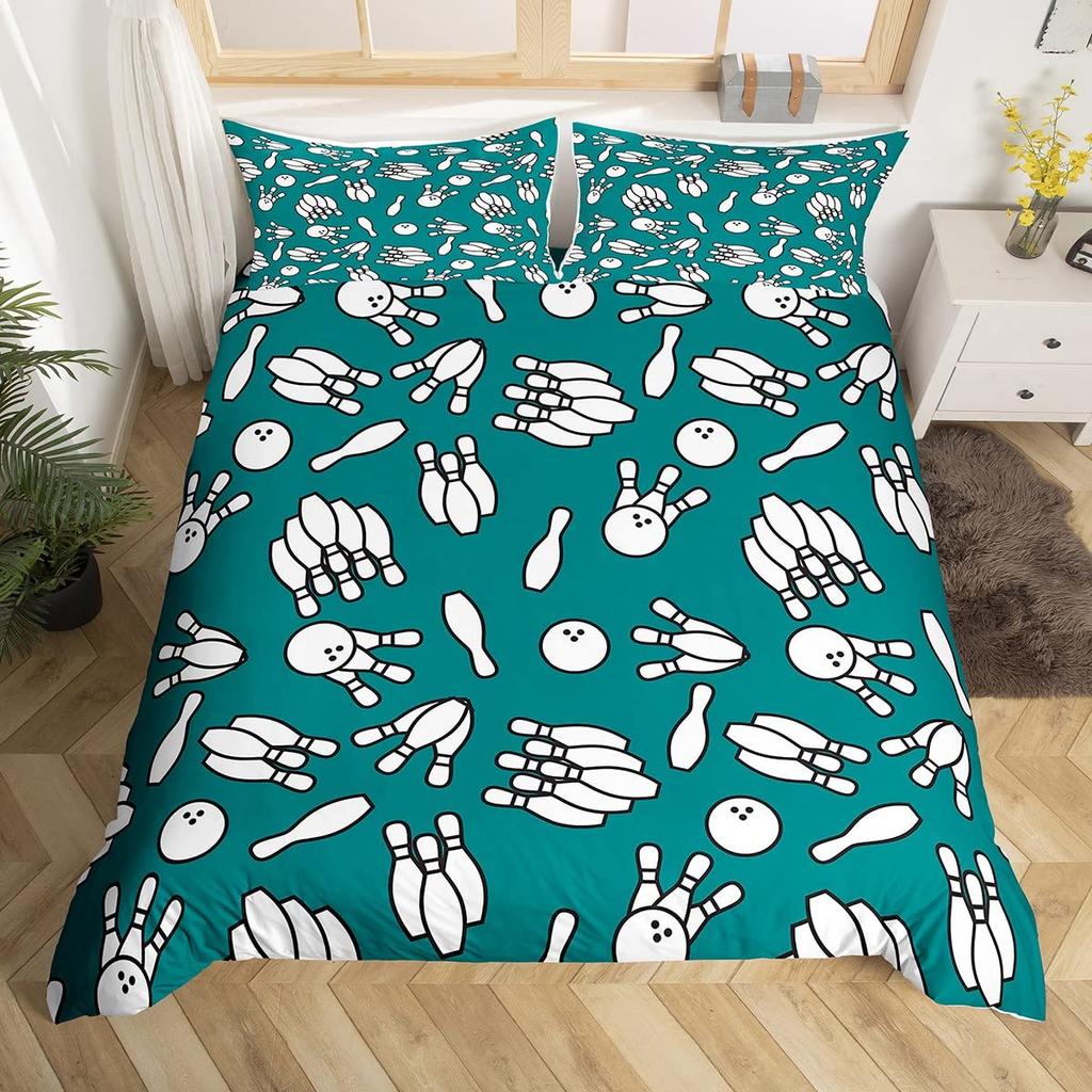 Постельный набор для боулинга 3 предмета Удар страйк в боулинге с рисунком огненного взрыва Пододеяльник на спортивную тематику из микрофибры