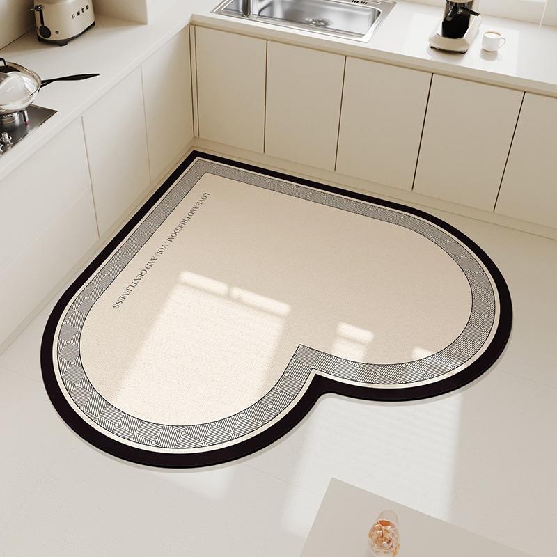 Creative Beige Heart Pattern Kitchen Floor Mat Cream Style Irregular Decoration Home Carpet Easy To Clean Easy Care PVC Foot Mat