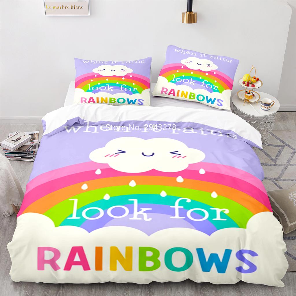 Home Fabric Rainbow Series Pattern Lovely Blue Pink Duvet Quilt Cover Pillowcase Bedding Adult Boys Bedroom Decoration