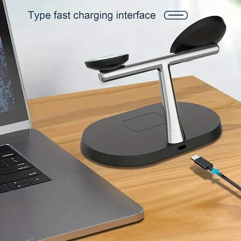3 In 1 Magnetic Wireless Charger Stand For Magsafe iPhone 16 15 14 13 Pro Max Apple Watch 9 8 AirPods Pro Fast Charging Station