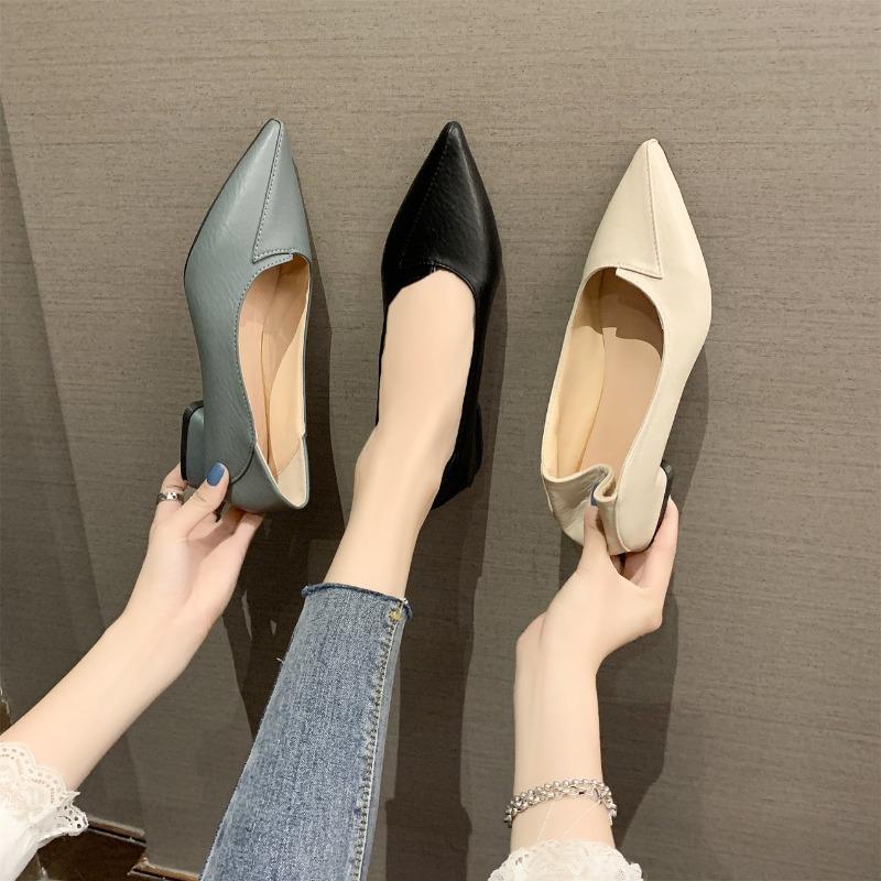 Simple Wedge Heel Thick Heel Women's Shoes Autumn New Fairy Gas Shallow Mouth Pointed Head Gentle Single Shoes Women