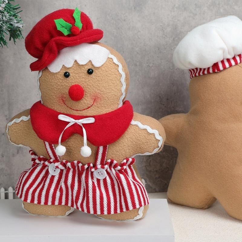 Holiday Polyester Gingerbreads Doll Decorative Pillow With Polyester Filling for Winter Comfort