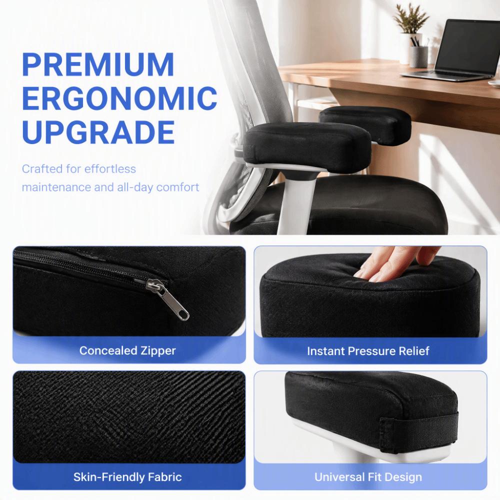 2Pcs First 10CM, then 7CM Chair Armrest Pads Black Gaming Armrest Cushions  for Ergonomic Setup