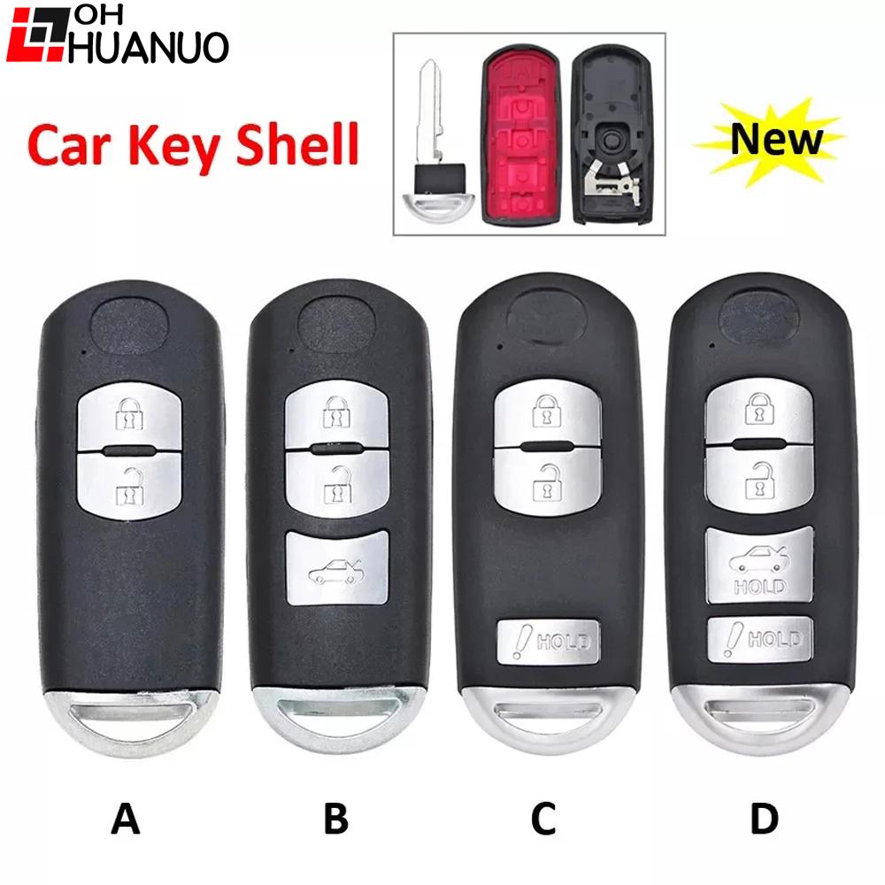 2/3/4 Buton Remote Car Key Shell Case Housing Cover Red Hold for Mazda 3 6 CX-3 CX-5 Axela Atenza with Emergency Key Uncut Blade