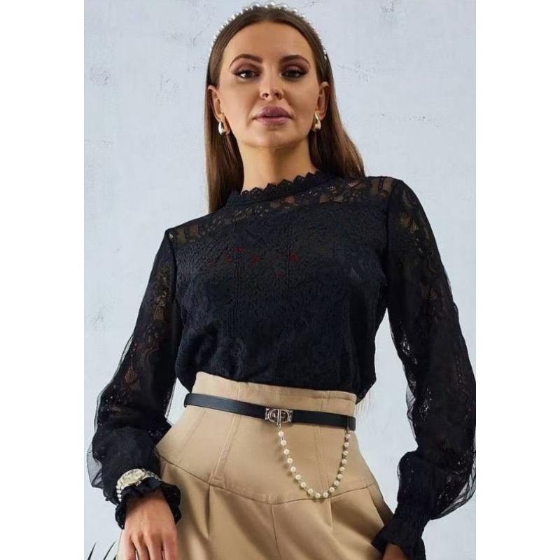 Loose Long Sleeved Mesh Lantern Sleeves Lace Women's Blouses & Shirts