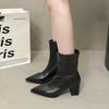 Модные женские короткие ботинки 2025 Осень Острый носок Корейская мода Однотонные Нескользящие Высокие каблуки Толстый каблук Удобная обувь Botas Mujer