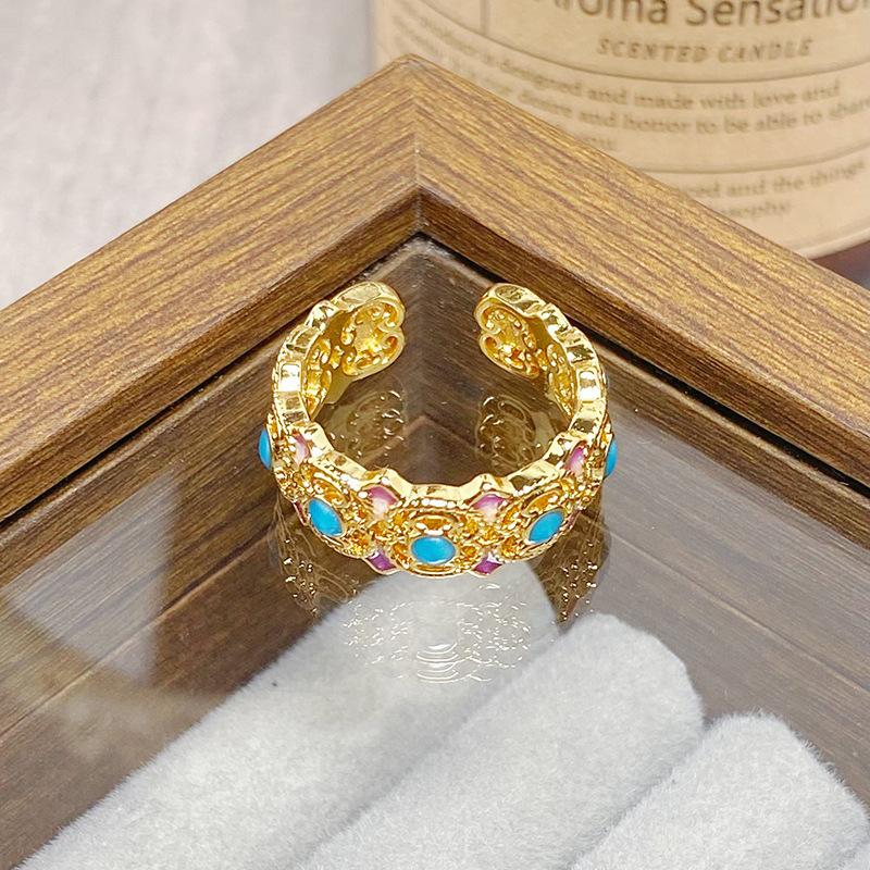 Средневековое Винтажное Цветное Эмалированное Цветок Бабочка Открывающийся Кольцо Женское Ретро Нишевое Высококлассное Легкая Роскошь Кольцо