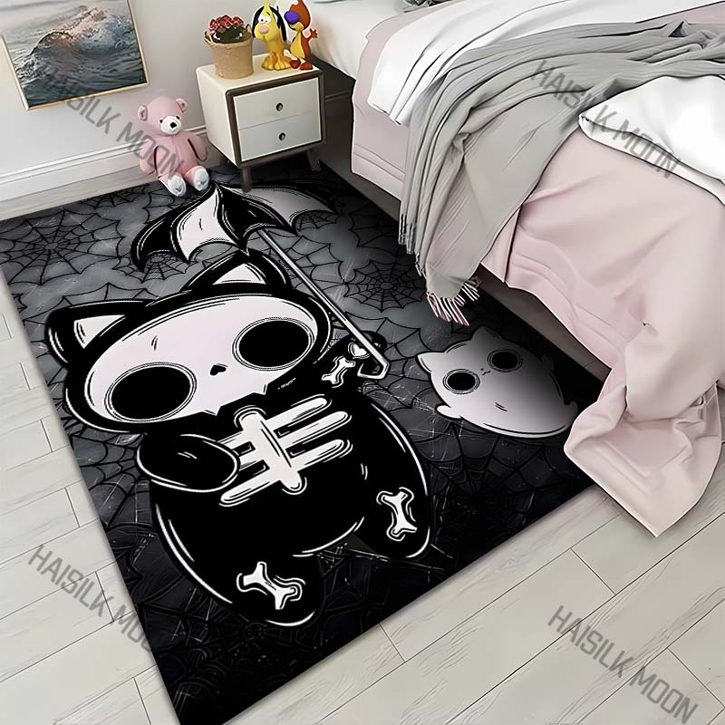 1PC Dark Series Cats and Ghosts Halloween Decor Carpet for Living Room Bedroom Bedside Floor Mat Cloakroom Sofa Area Rugs