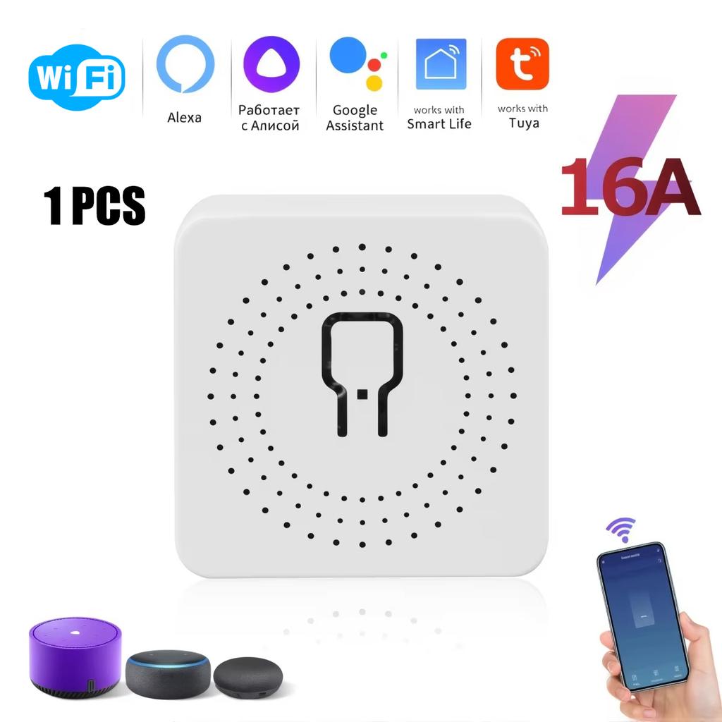 Мини умный модуль переключателя 16А/20А Tuya WiFi ZigBee, реле-автомат для DIY, двухстороннее управление с помощью приложения, пульт ДУ и голосовое управление, работает с Alexa, Google Home, автоматизация