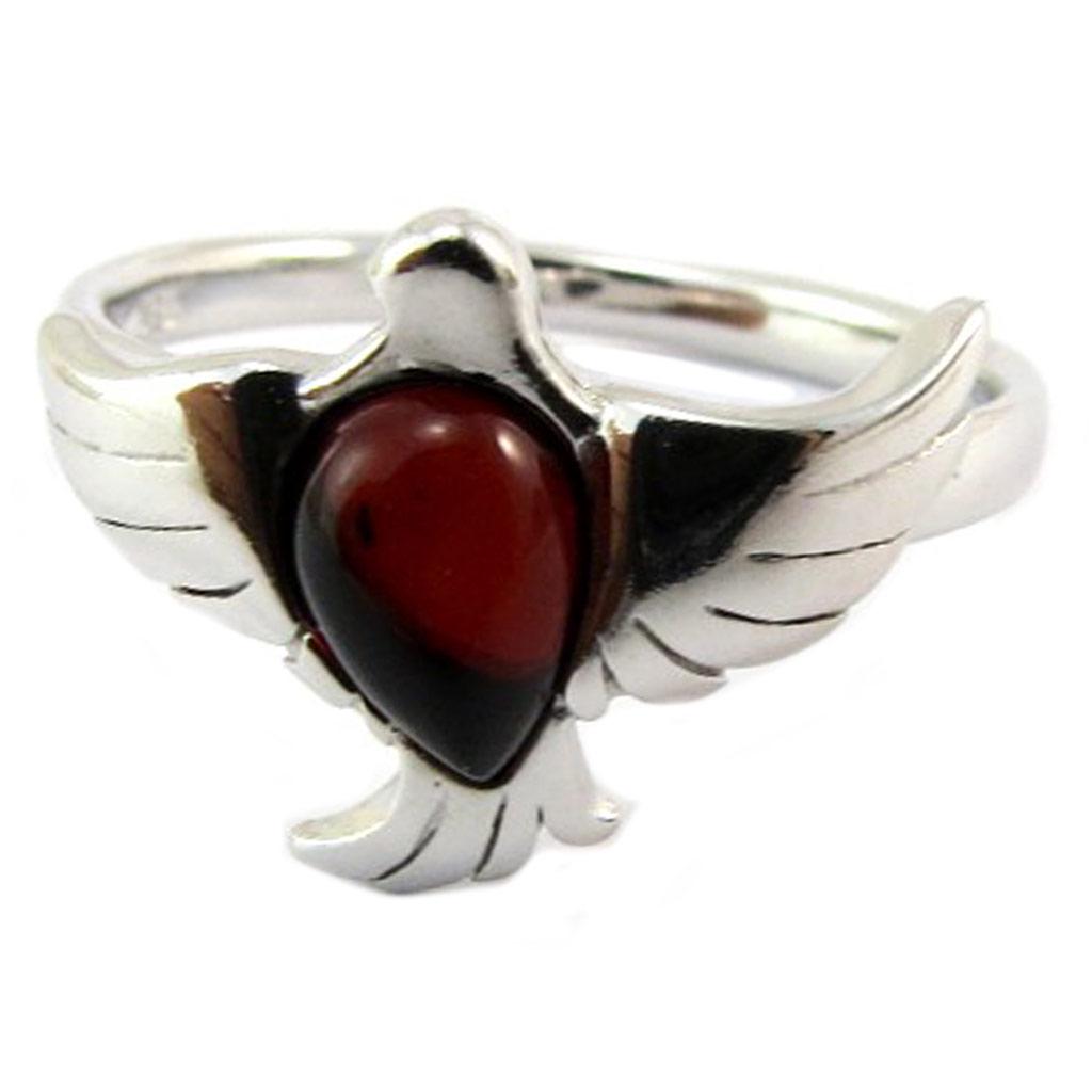 Кольцо серебряное авторское 'Голуби' коньячный янтарь (родий) - 13х12 мм