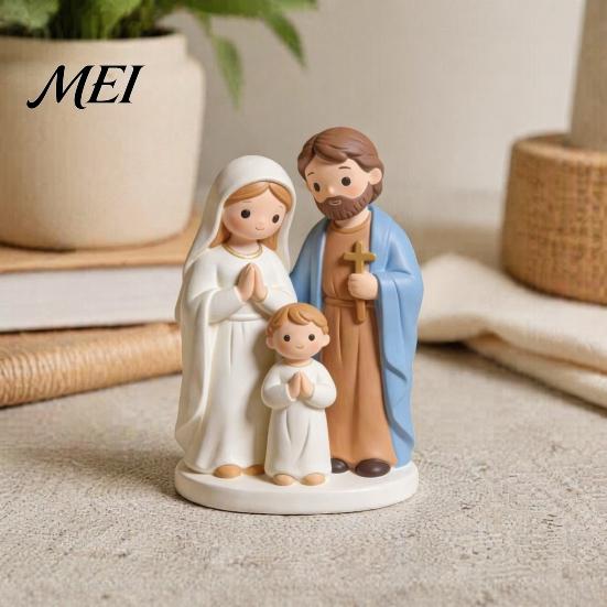Nativity Scene Ornaments Christmas Figurine, Cartoon Manger Baby Jesus Resin Craft Religious Keepsakes for Home, Creative Indoor Holiday Tabletop