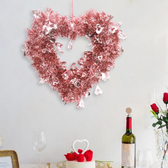 День святого Валентина Искусственный венок в форме сердца Для помещения и улицы Подвеска на стену или дверь Любовное сердце Фольга