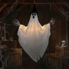 Glowing Ghost Decoration Halloween Hanging with Witch Hat, Light Up Spooky Haunted House Props Outdoor Decor for Porch Tree, Scene Ornament