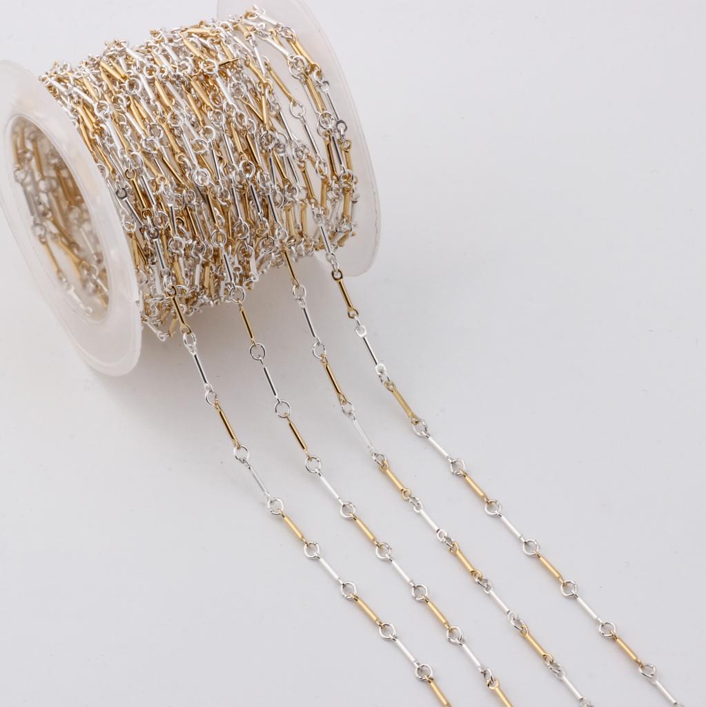 14K Gold Filled/S925 Silver Two Tone Link and Bar Chain for DIY Permanent Jewelry Making Necklace Bracelet Findings Components
