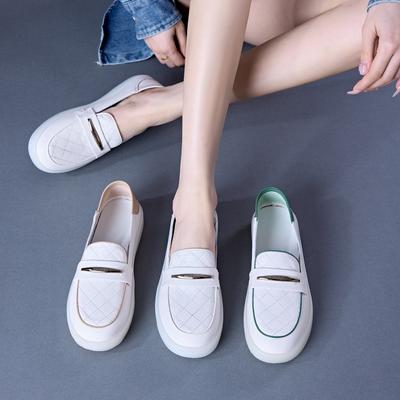 Кожаные белые туфли Лоферы Туфли на плоской подошве