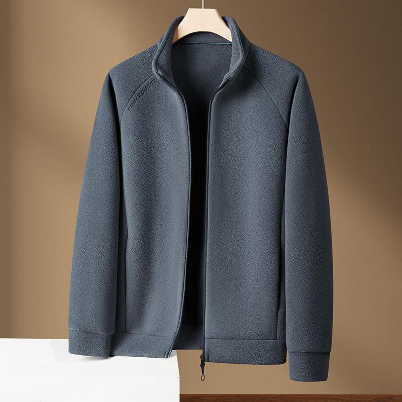 Куртка на молнии, кардиган, толстовка, мужская флисовая куртка с воротником-стойкой, однотонная повседневная флисовая куртка