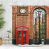 Urban Building Shower Curtain, Vintage Paris Tower Big Ben Street Scenery Red Phone Booth Plant Flower Polyester Bathroom Deco