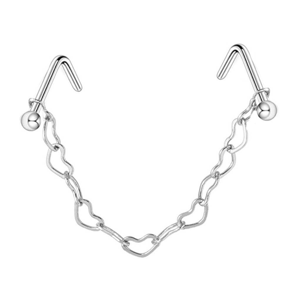 Steel Earrings Piercing Rhinestones Septum Rings Double Nose Chain Nose Piercing Ring Nose Stud