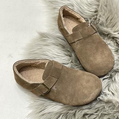 Осенне-зимние кожаные ретро туфли-лоферы на плоской подошве, универсальные, из вельвета, теплые, женские, хлопковые