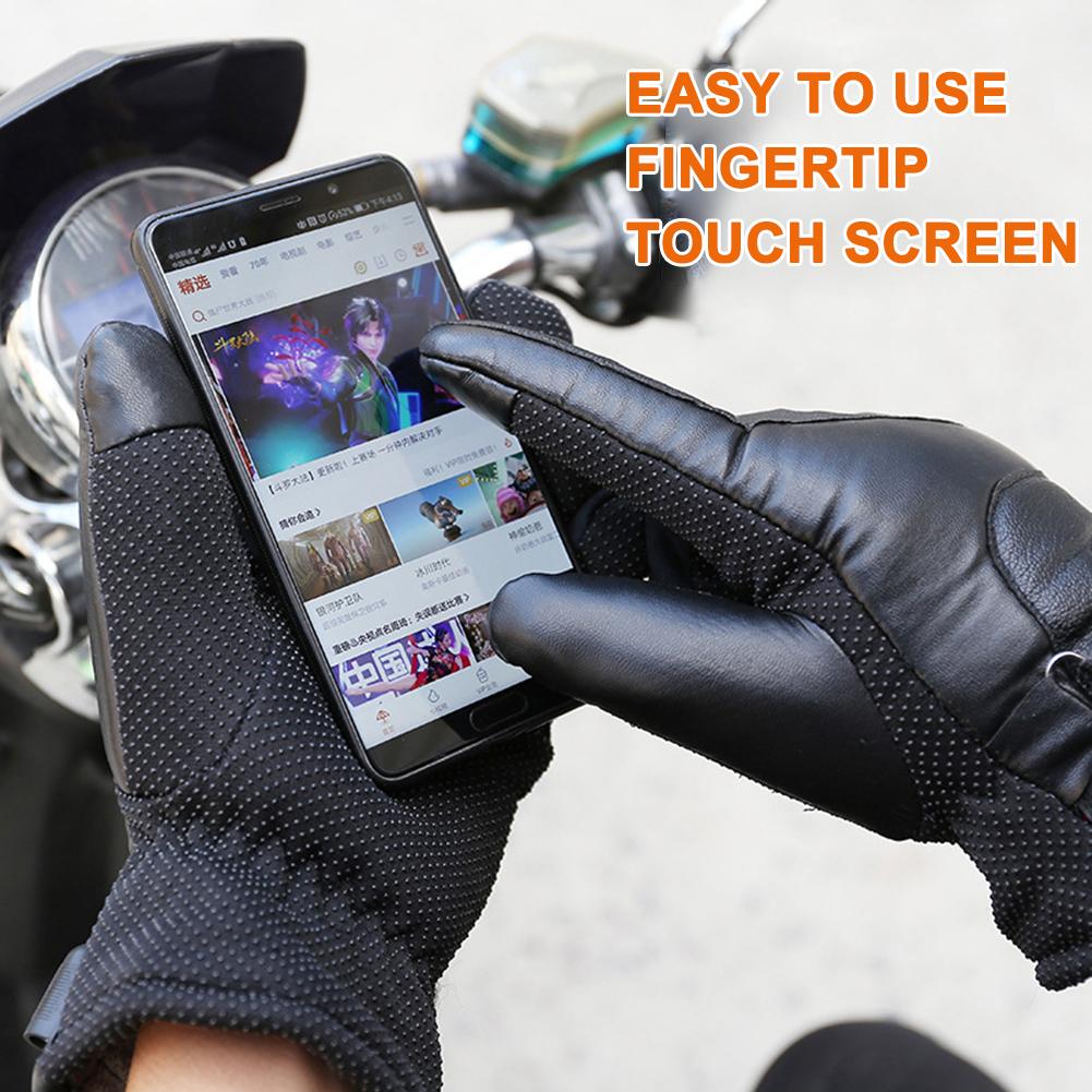 Winter Warm Full Fingers USB Electric Warming Gloves for Men Women Waterproof Windproof Cycling Outdoor Sports PU Leather Gloves