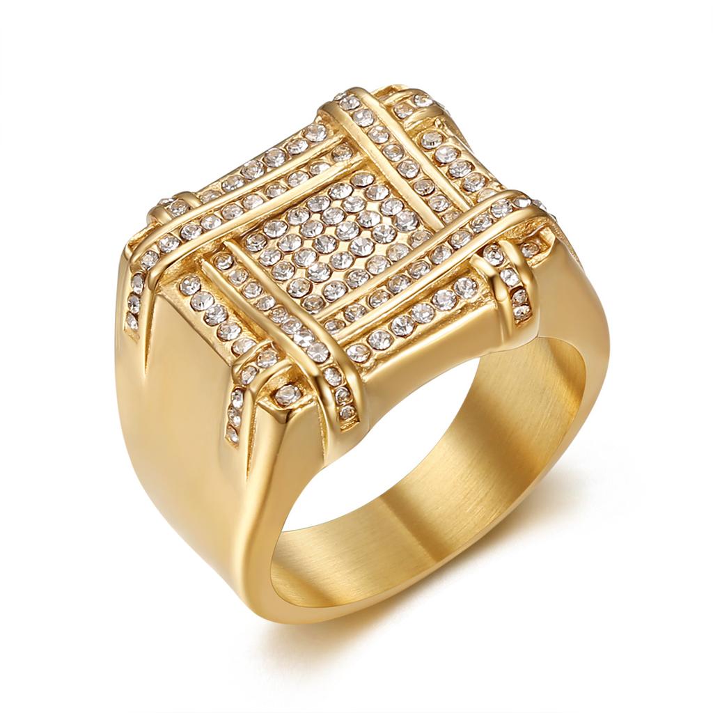 Ring New Hip-hop Jewelry Gold-plated Diamond Luxury Square Men's Ring