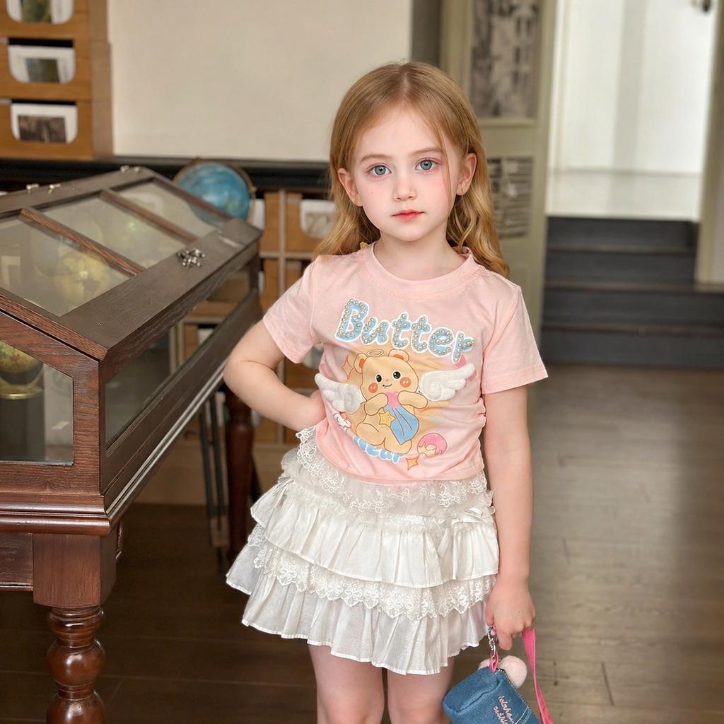 Girls Summer Lightweight Cartoon Short Sleeve T Shirt Cute Princess Top